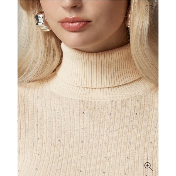 J. Crew Featherweight Cashmere Turtleneck Sweater With Rhinestones Buttercream - Picture 3 of 14